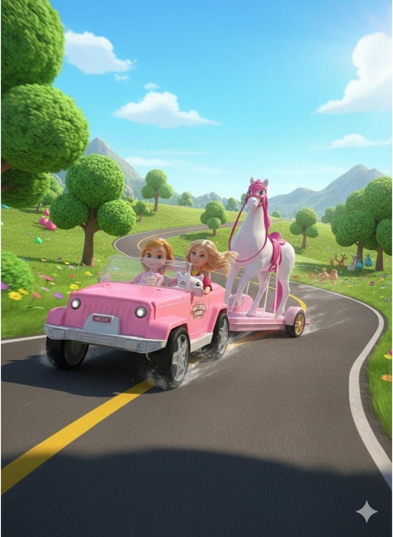 Mattel Games Barbie  Doll Adventure Playset – SUV Jeep with Horse Trailer, Fashion Doll, Little Sister, and Grooming Accessories – Toy for Girls 3+ - Image 2